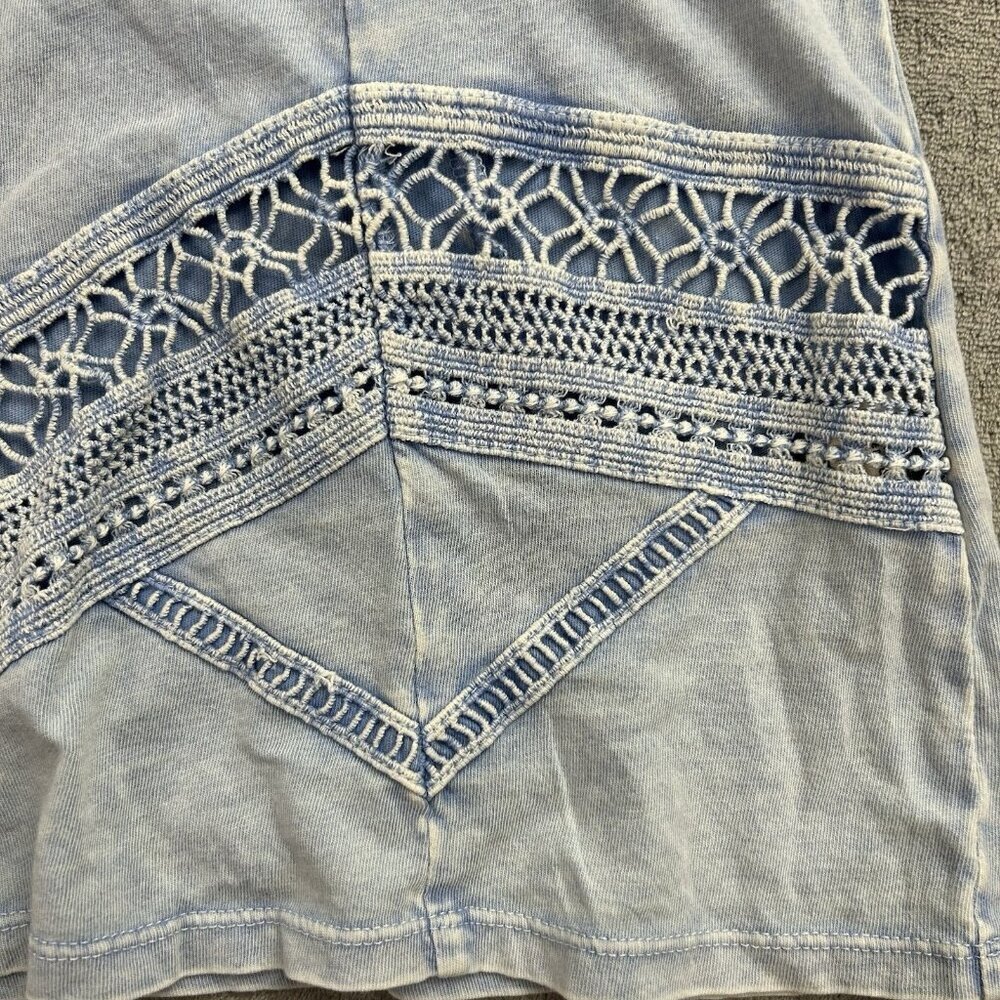 Soft Surroundings Shirt Womens XS Light Blue Lace Design Casual Top Cotton Boho - Picture 7 of 14